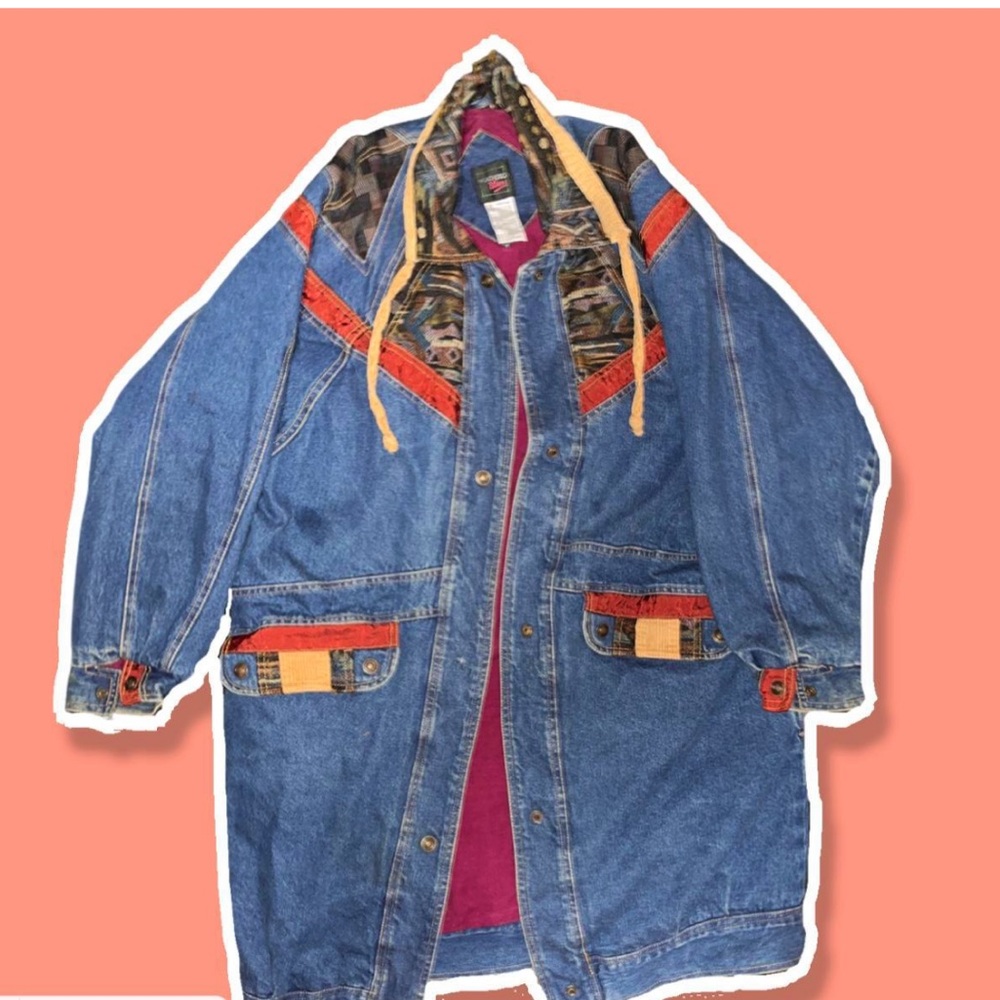 WEATHERED BLUE TRENCH STYLE JEAN DENIM JACKET 80s